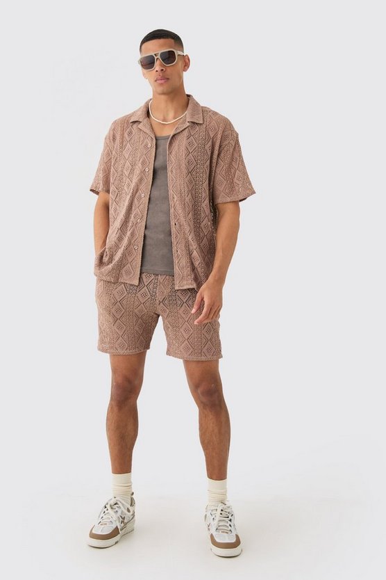 Kastiges gehäkeltes Hemd & Shorts