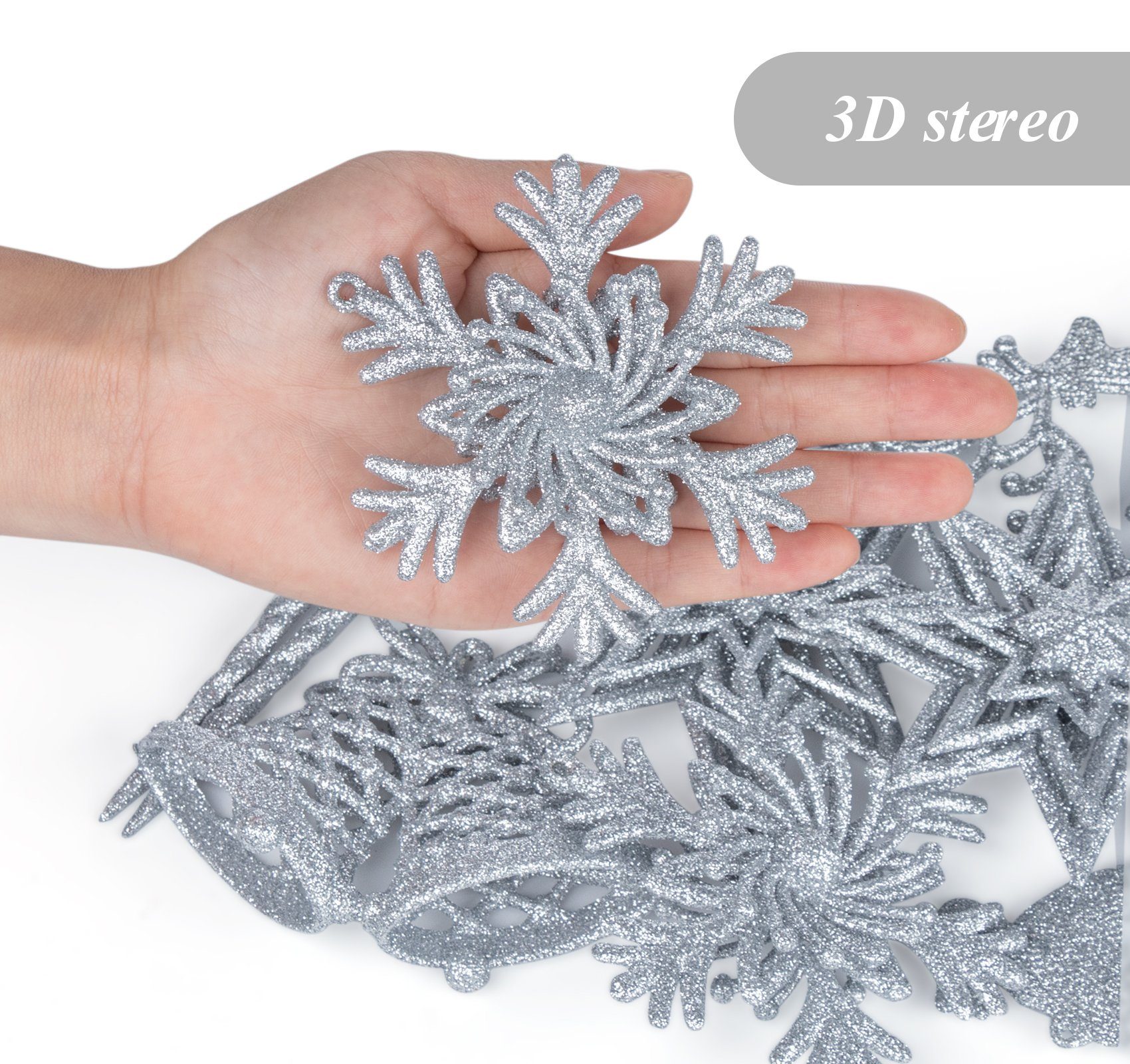 Homewit Christbaumschmuck 3D Glitzer Weihnachtsdekoration für Weihnachtsbaum (24-tlg), Weihnachtsbaumschmuck Weihnachtsbaumanhänger