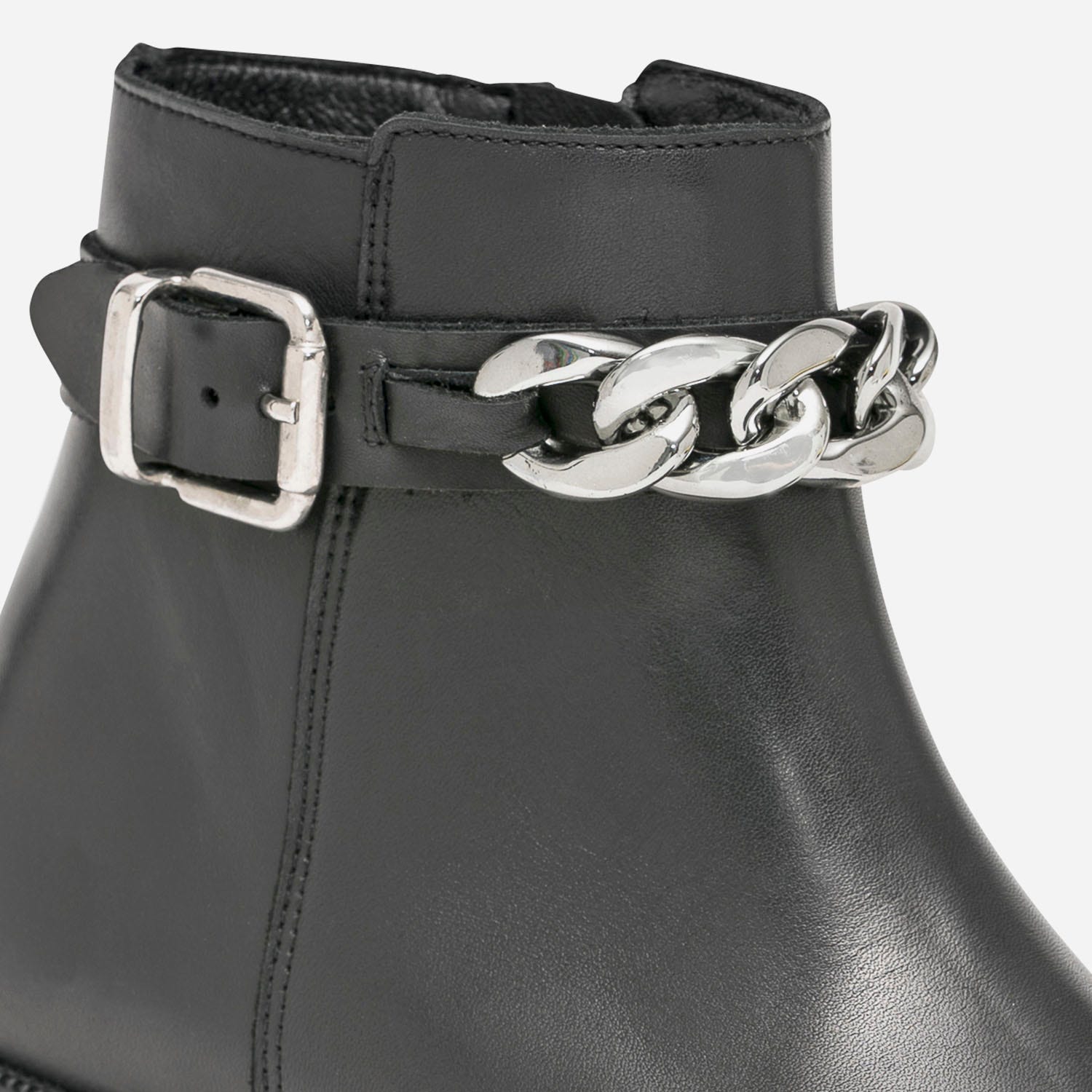 Boots noir éco-conçu en cuir avec maxi-chaîne
