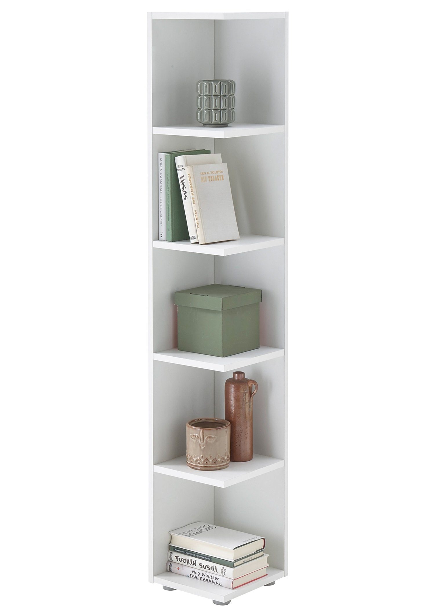 Eckregal CORNER LIGHT, H 142 cm, B 24 cm, 1-tlg., Weiß matt, 5 offene Fächer, zum Aufstellen und Hängen