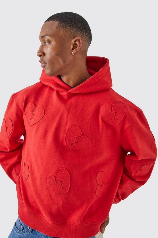 Kastiger Oversize Hoodie mit Herz-Applikation
