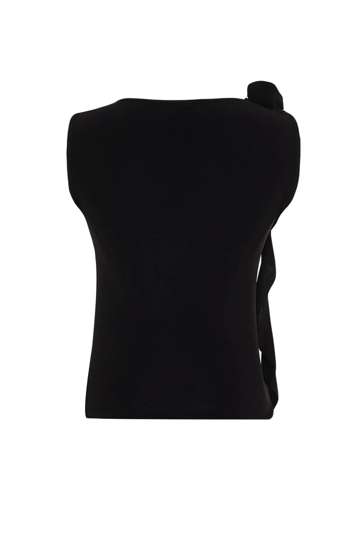 Trendyol Collection  Schwarze Strickbluse mit Rosen-Accessoire und detaillierten Rüschen TWOSS24BZ00200