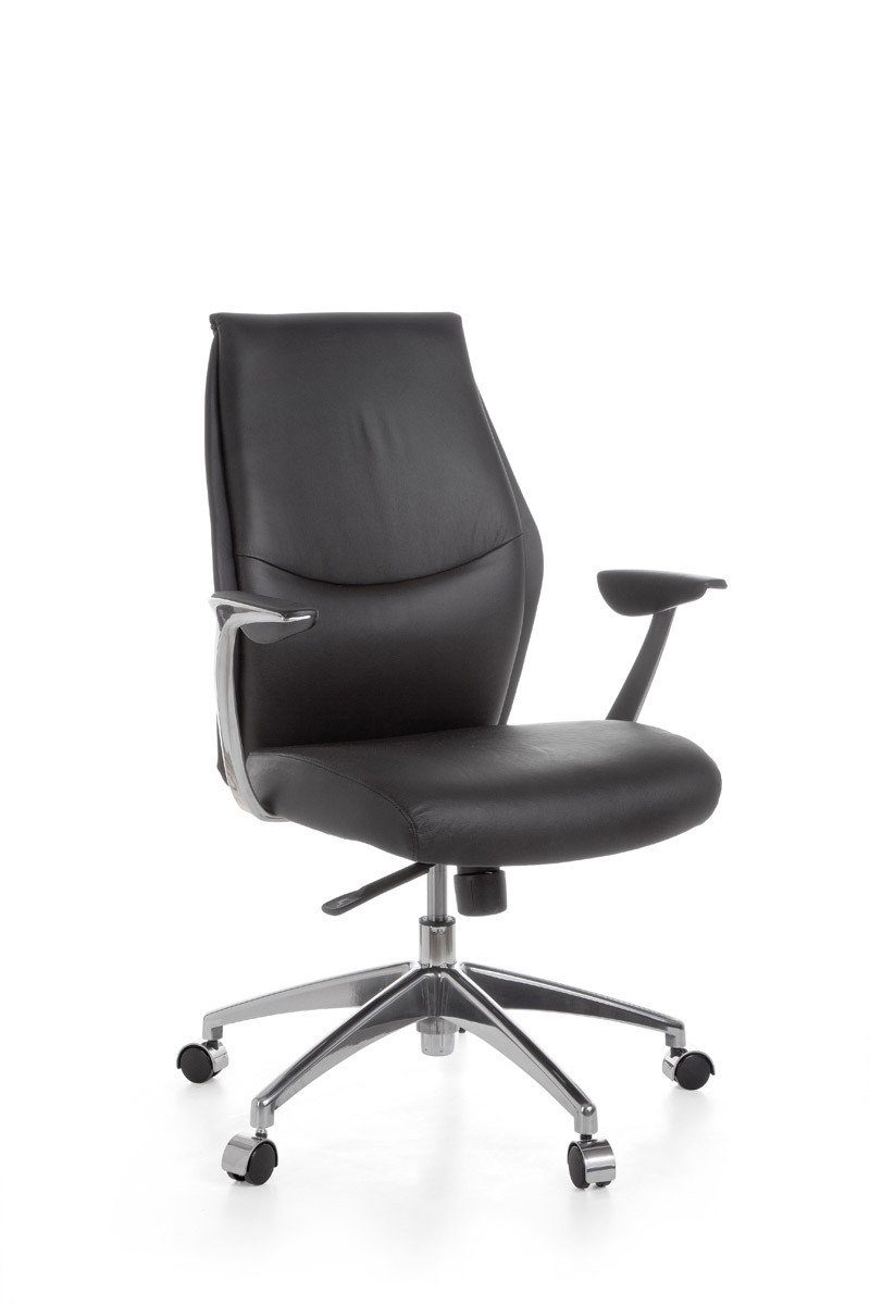 Amstyle Chefsessel SPM1.142 (Echtleder Schwarz, Bürostuhl XXL 120 kg Modern), Schreibtischstuhl Drehbar, Drehstuhl mit Armlehne