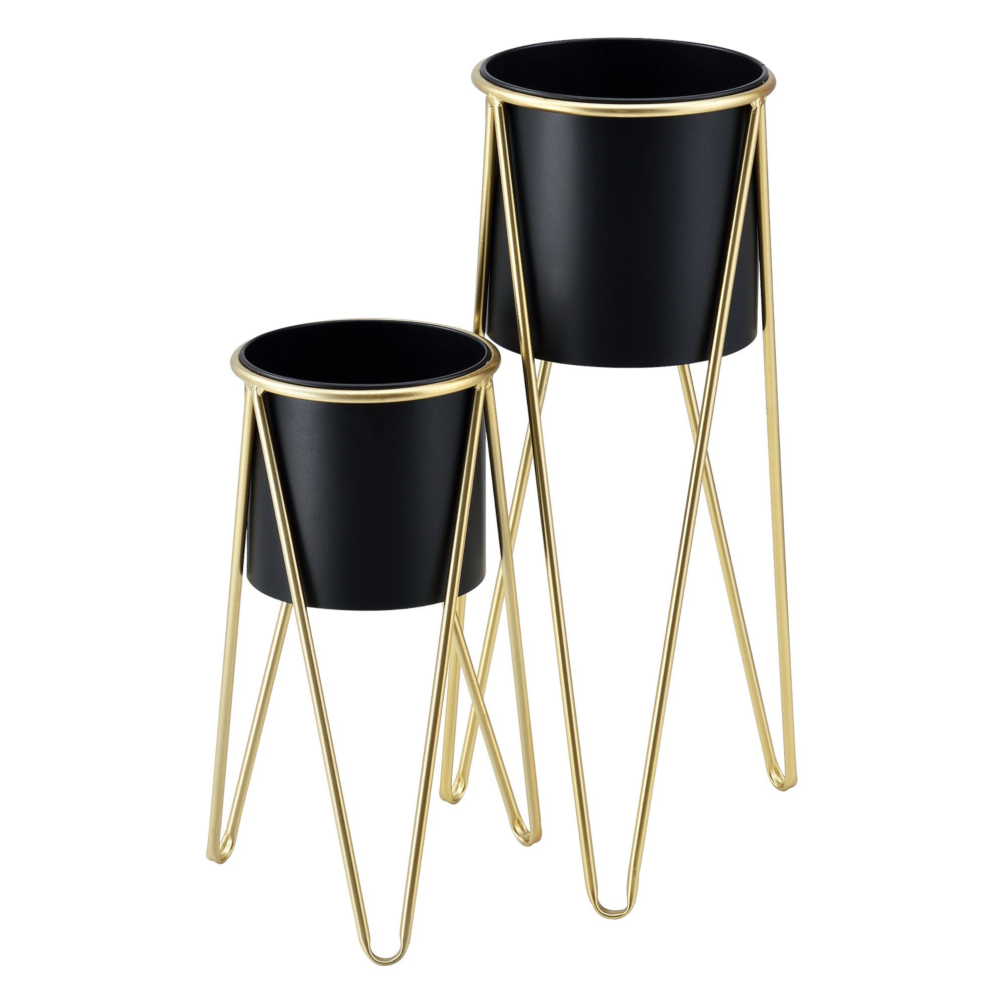 en.casa Blumenständer, Hedera 2er Set Pflanzenständer aus Metall Gold / Schwarz