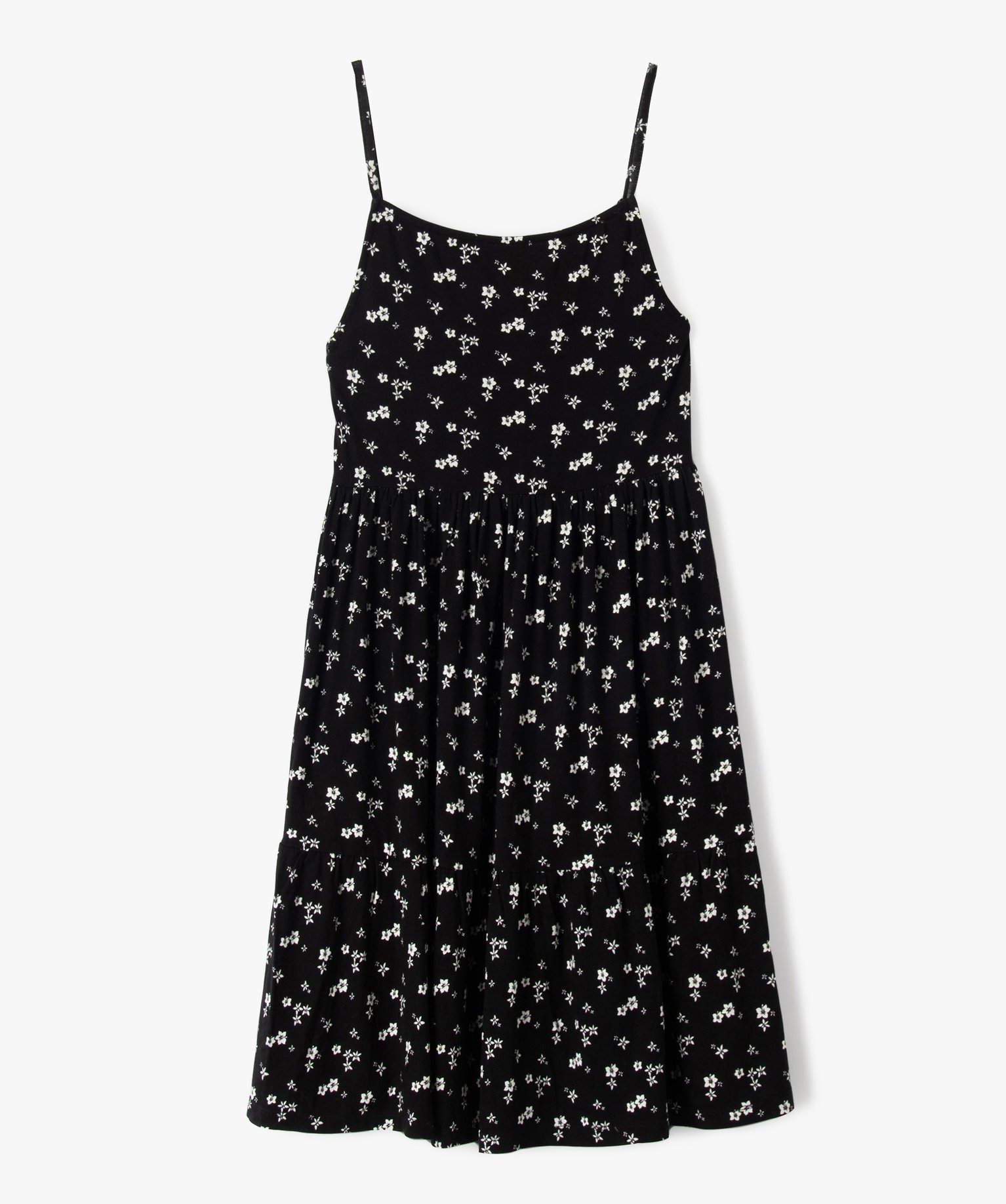Robe fille imprimée à fines bretelles noir | GEMO