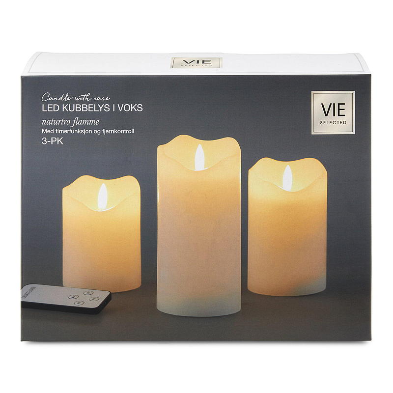 Vie Selected Kubbelys 3-pk LED 15/12/10 cm, voks hvit
