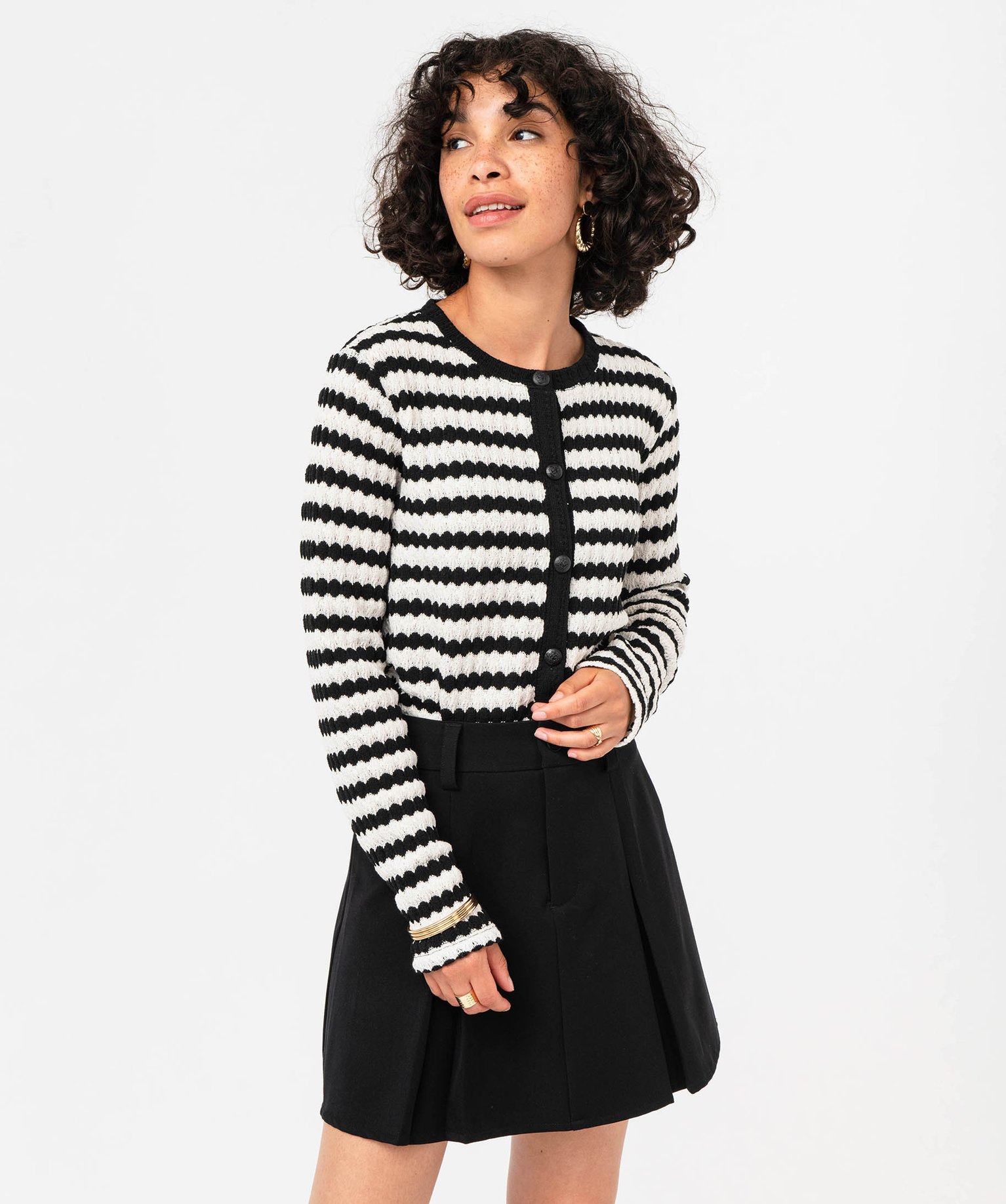 Gilet rayé en fine maille ajourée femme raye | GEMO