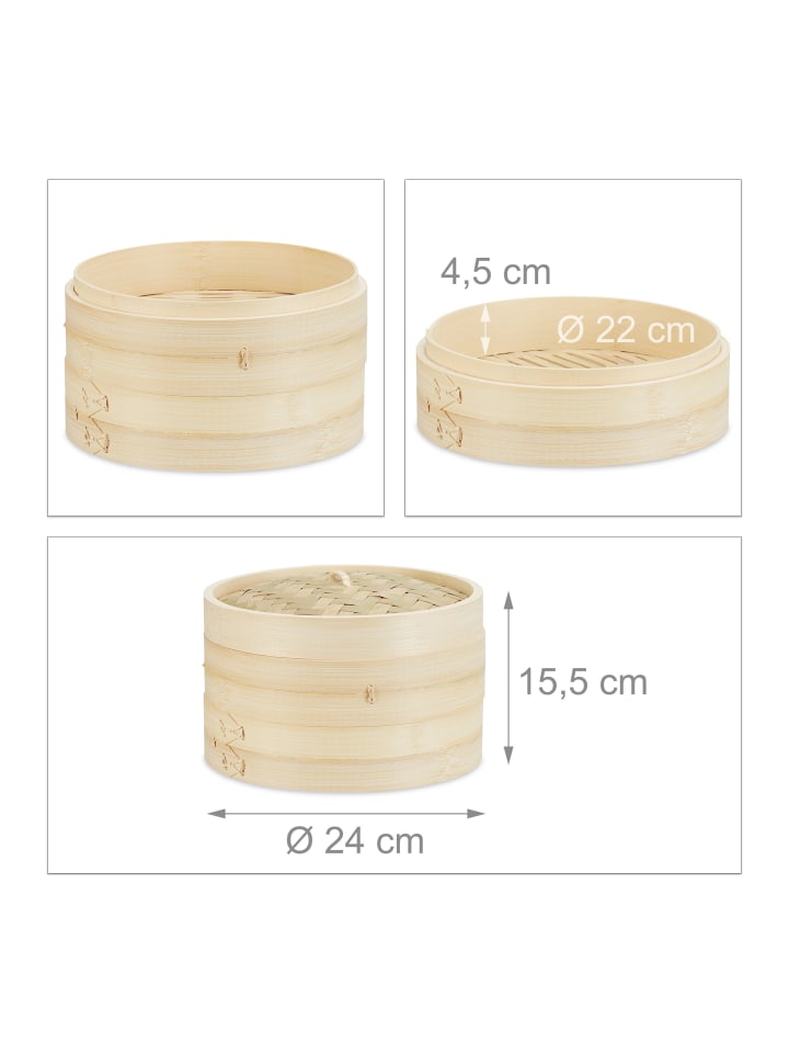 relaxdays Bambusdämpfer in Natur - Ø 24 cm günstig kaufen onesize