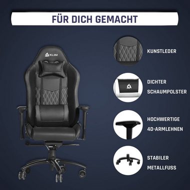 KLIM Gaming Chair Esports Stuhl, Ergonomischer Gaming Stuhl, Hochwertige Qualität, Stylischer Stuhl fürs Arbeitszimmer