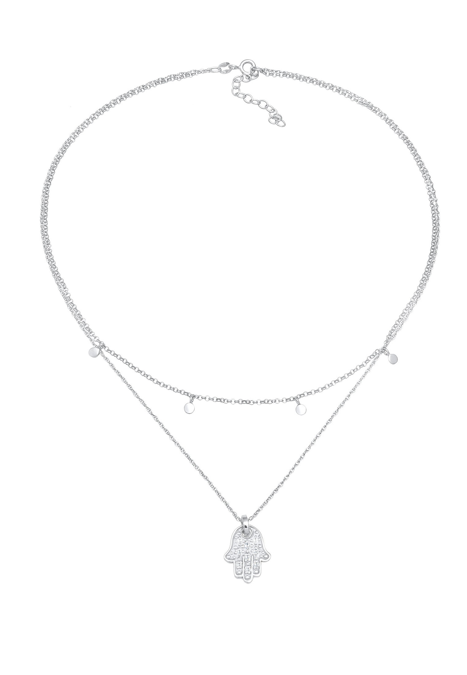 Ciondolo da donna Elli Hamsa a forma di mano con cristalli di zirconi cubici in argento sterling 925.