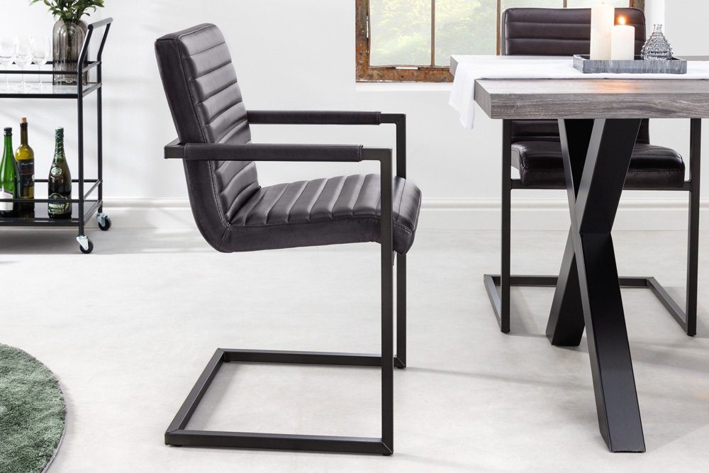 riess-ambiente Freischwinger BUFFALO anthrazit, Esszimmer · Leder · Metall · mit Armlehne · Industrial Design