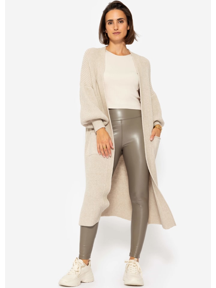 SASSYCLASSY Lang Cardigan mit Taschen in Beige günstig kaufen