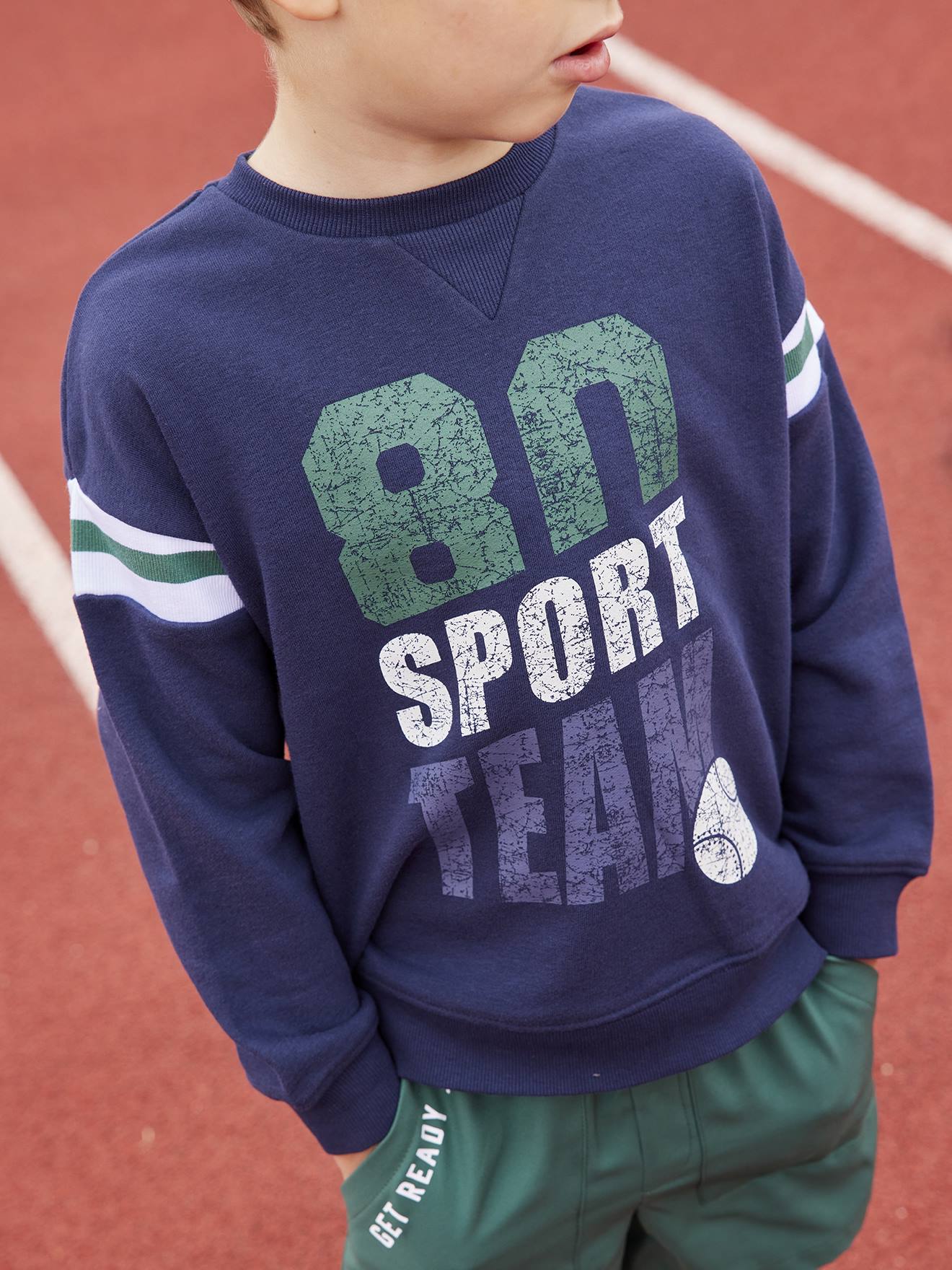 Sweat sport motif graphique garçon bleu foncé