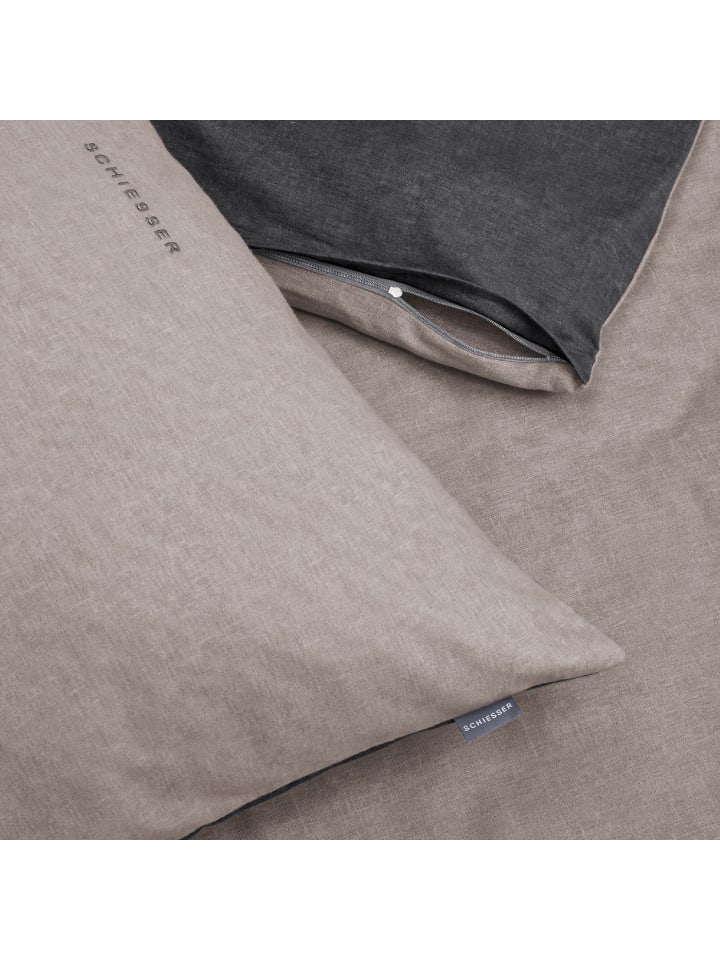 Schiesser Feinbiber-Bettwäscheset Doubleface in Taupe-Schwarz günstig kaufen 155 x 220 cm