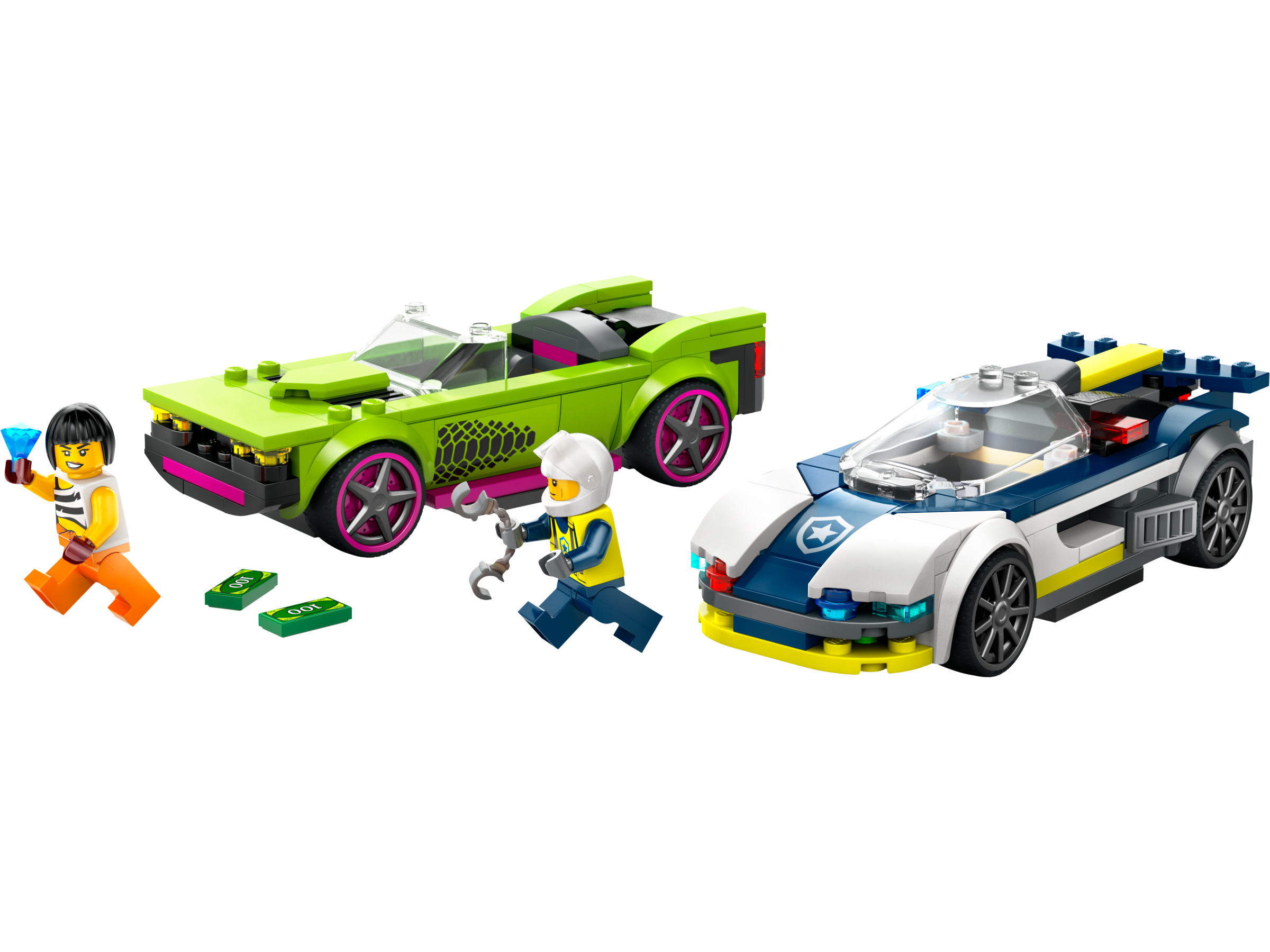 Verfolgungsjagd mit Polizeiauto und Muscle Car 60415