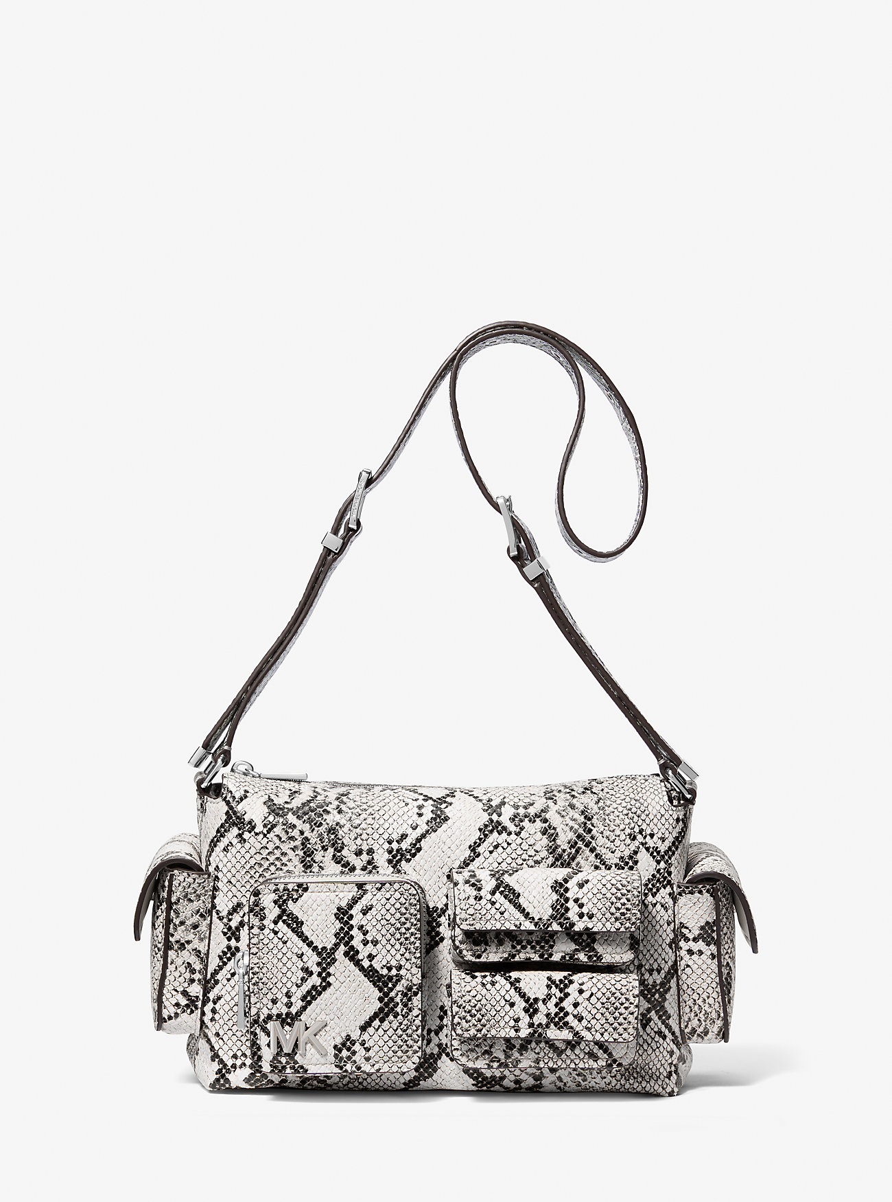 Dakota Medium Snake Embossed Leather Shoulder Bag - ALUMINUM