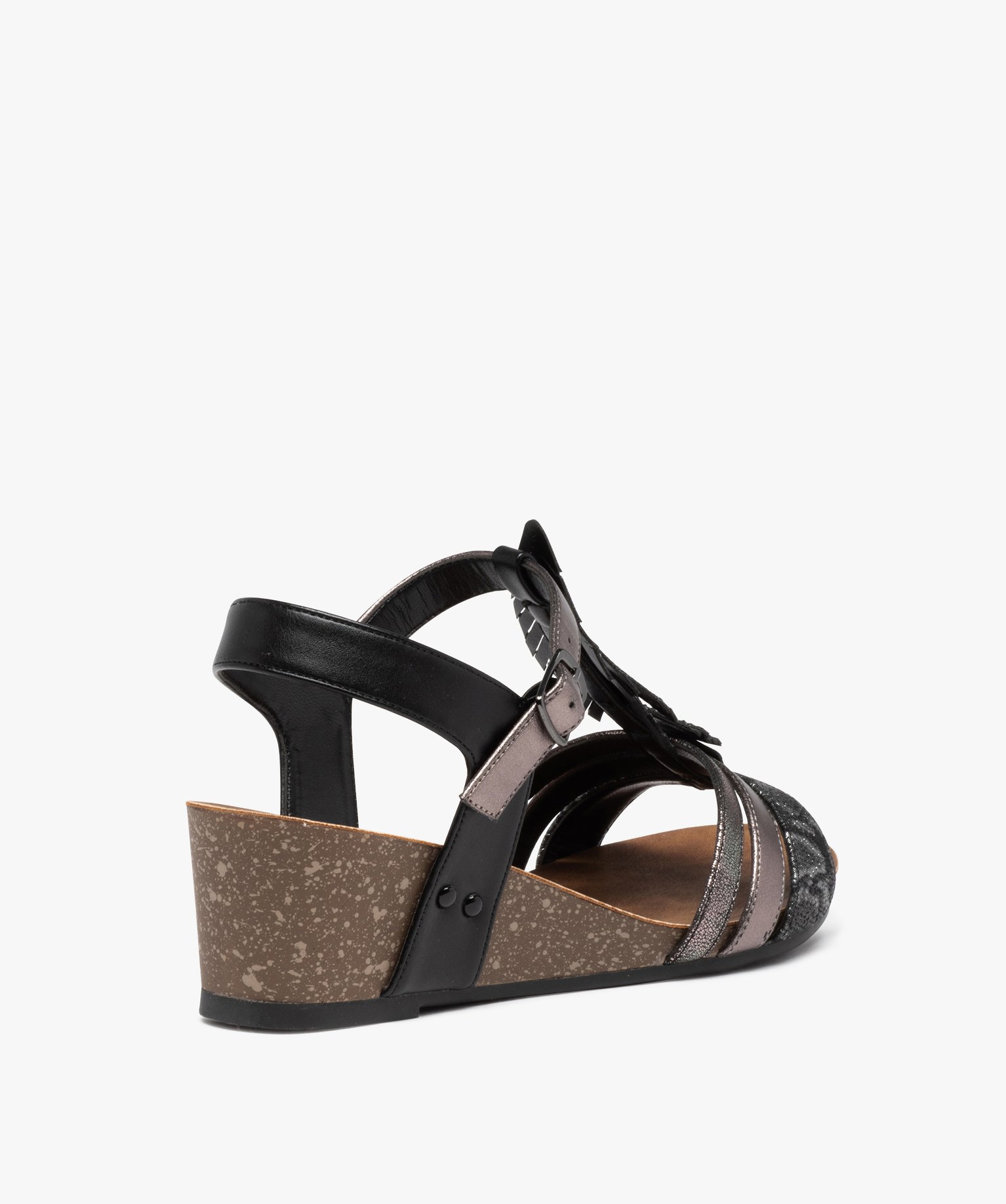 Sandales femme compensées avec plume ornée de strass noir | GEMO