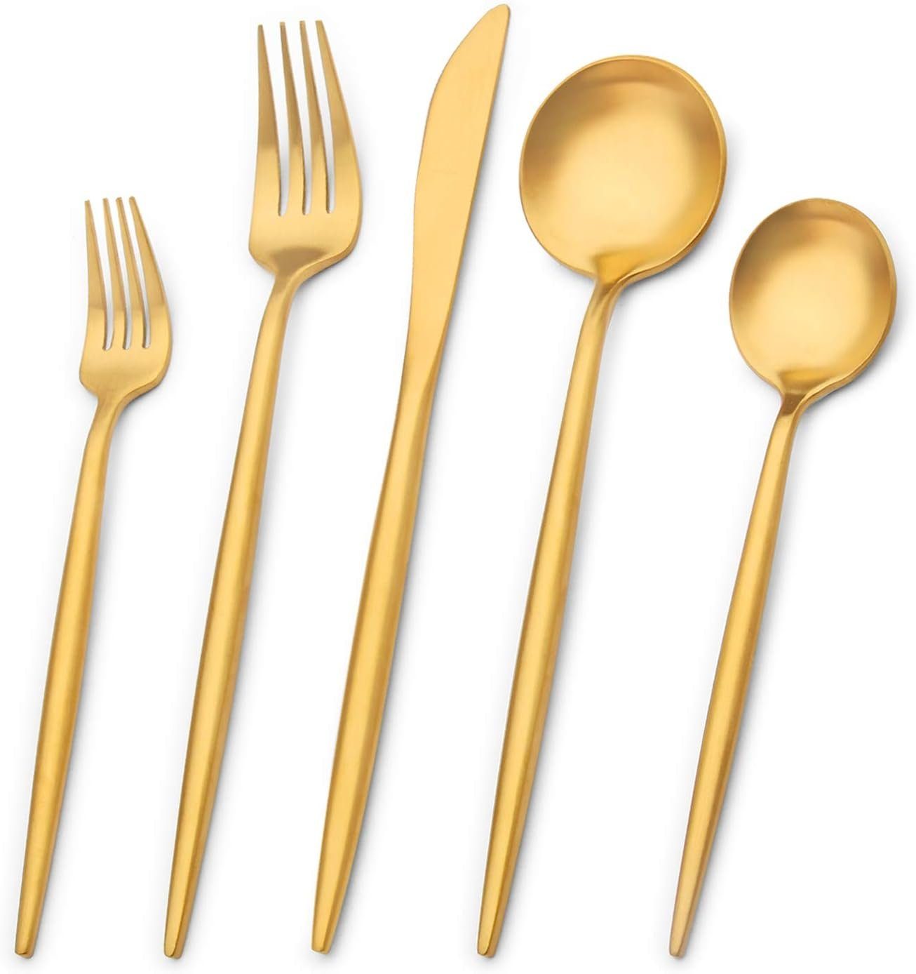 Home safety Besteck-Set 60 teilig Edelstahl Besteckset 12Personen Gold Essbesteck Set
