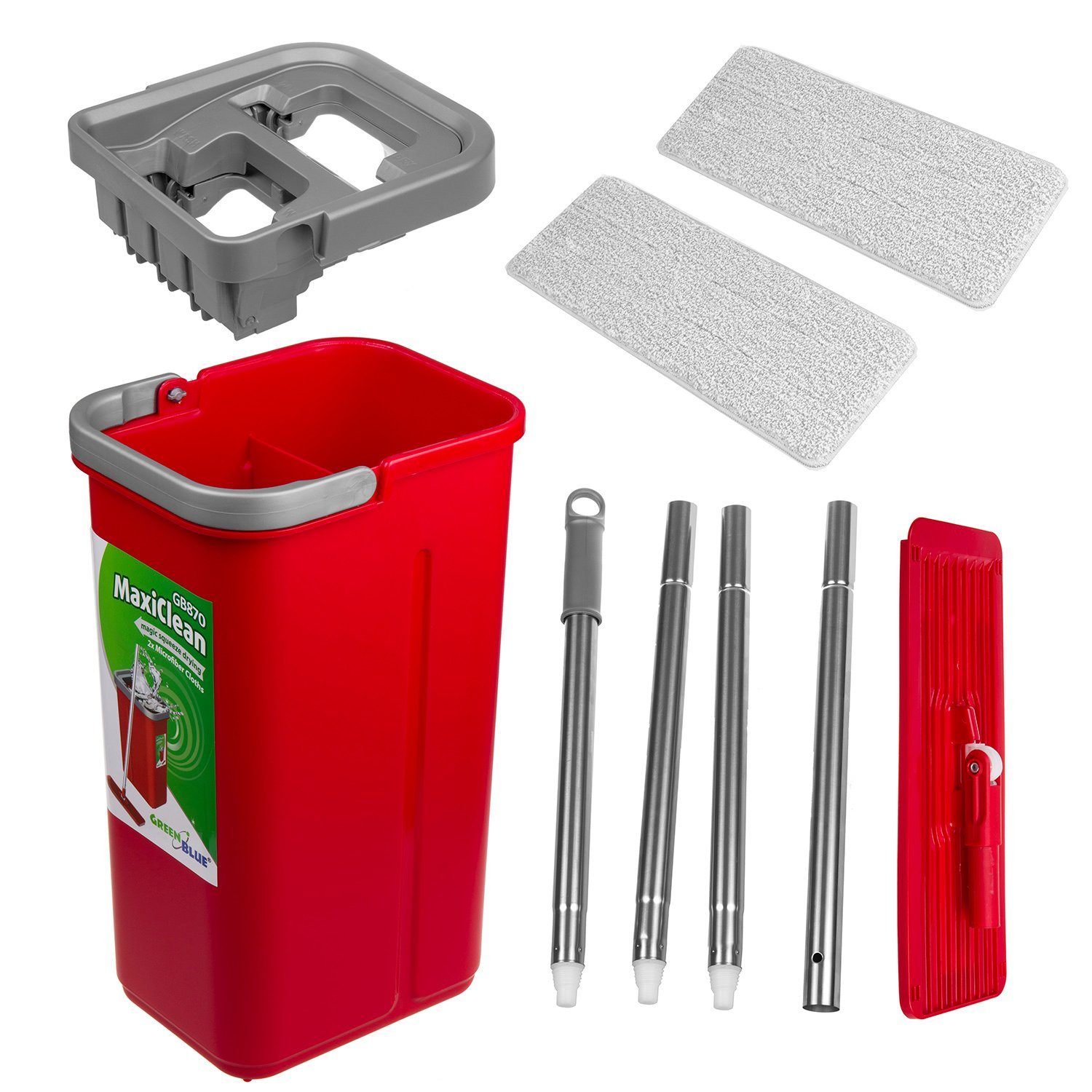GreenBlue Wischmopp GB870, 5,7L-Eimer mit 2-Kammer-System zur Nass- u. Trockenreinigung