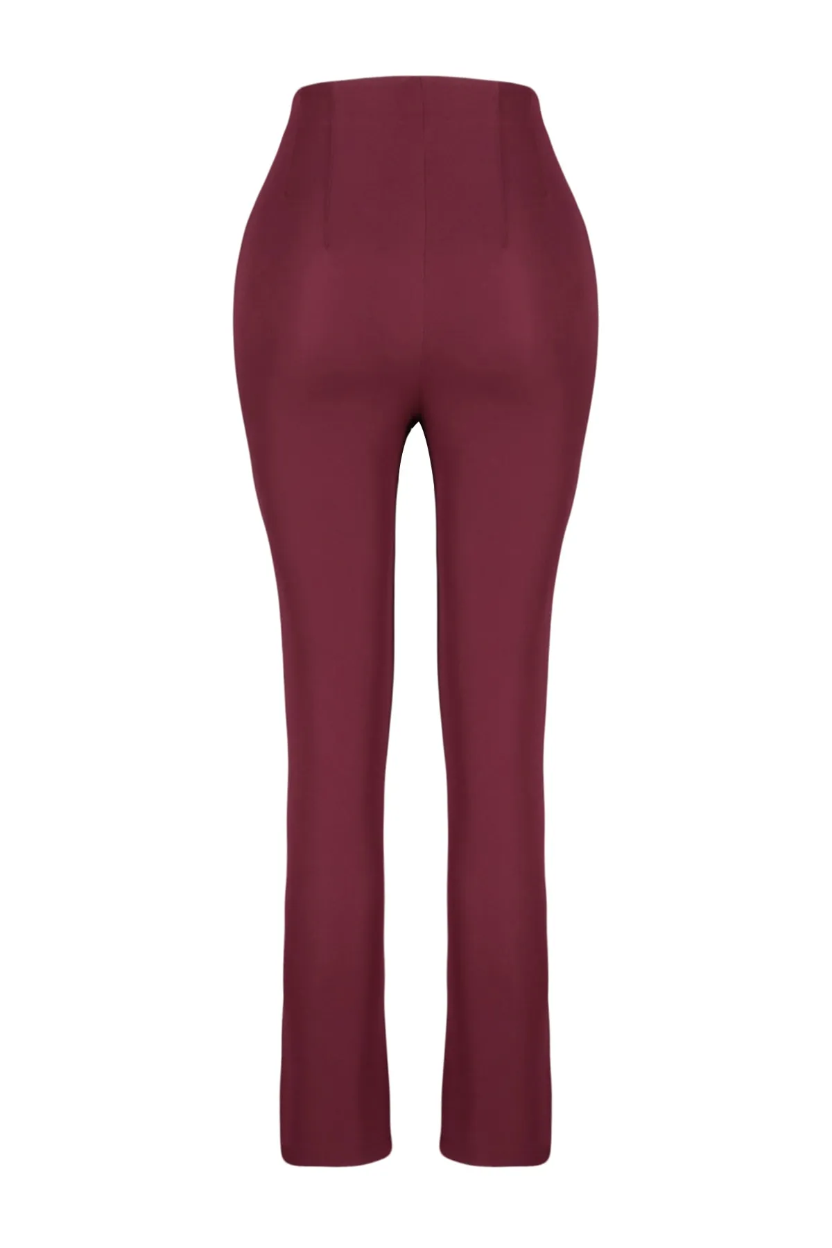 Trendyol Collection  Dunkelburgunderrote, zigarettengemusterte, gewebte Hose mit hoher Taille und knöchellangem Abnäher TWOSS20PL0515