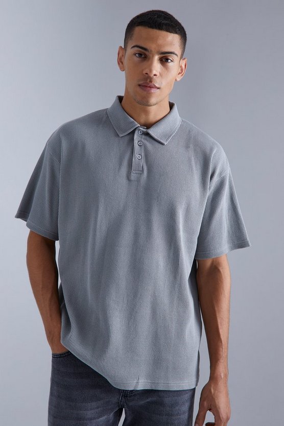 Oversize Poloshirt in Waffeloptik