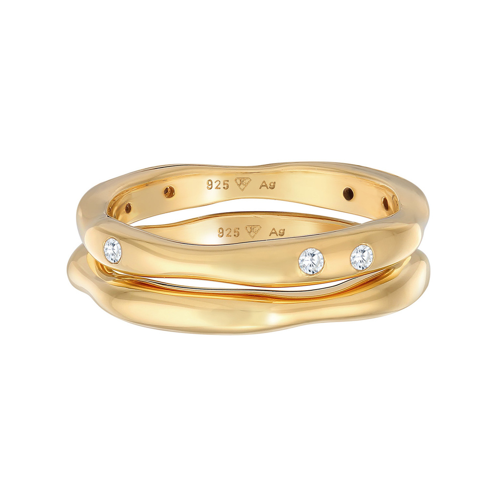 Elli Elli Bague Femmes Bande Set de 2 Basique avec Cristaux de Zirconium en argent ste Bague