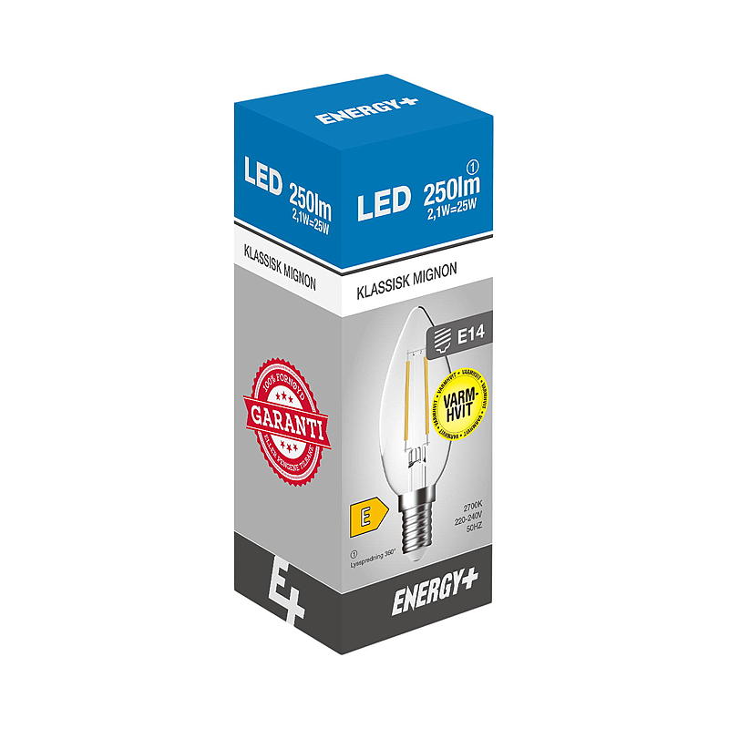 Energy Lyspære LED 250 lm Mignon klar E14 C35 E