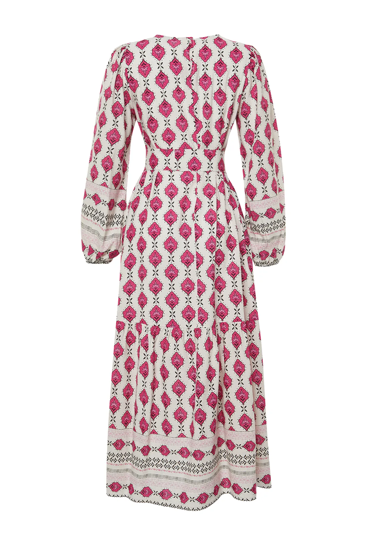 Trendyol Modest  Gewebtes Kleid in Leinenoptik mit ethnischem Muster in Fuchsia TCTSS24EB00062