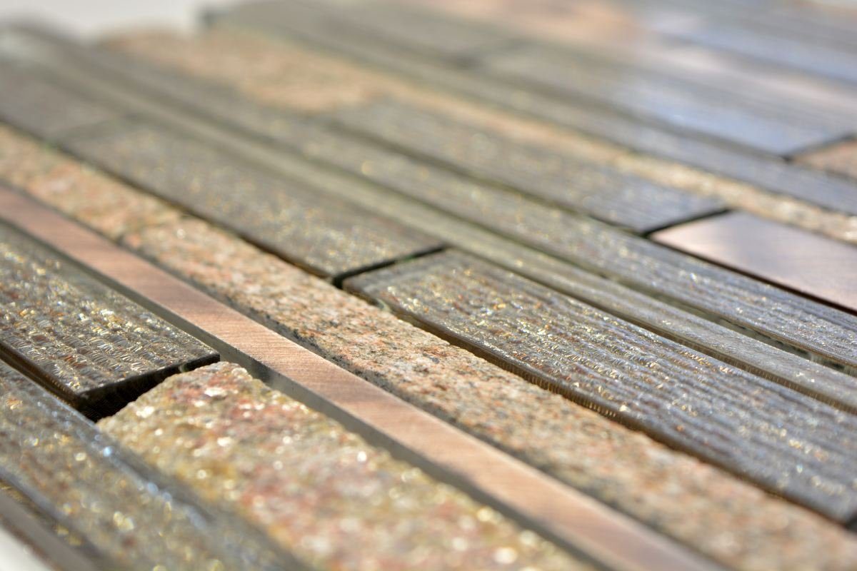 Mosani Mosaikfliesen Glasmosaik Naturstein Mosaik beige kupfer glänzend / 10 Matten
