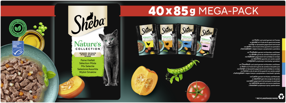 Sheba NATURE'S COLLECTION Portionsbeutel Multipack Feine Vielfalt in Sauce MSC 40x85g