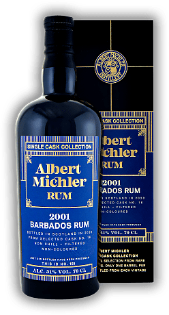 Albert Michler Single Cask Barbados 19 Years 2001/2020 51% Albert Michler Single Cask Barbados 19 Years 2001/2020 51% Aus der stark limitierten Single Cask Edition 2021. Alter 01/20 - 0,7	 Liter - Vol 51%
