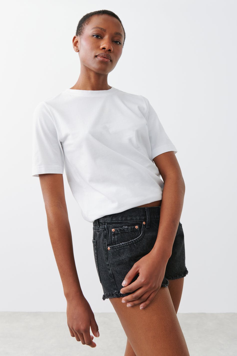 Low denim shorts