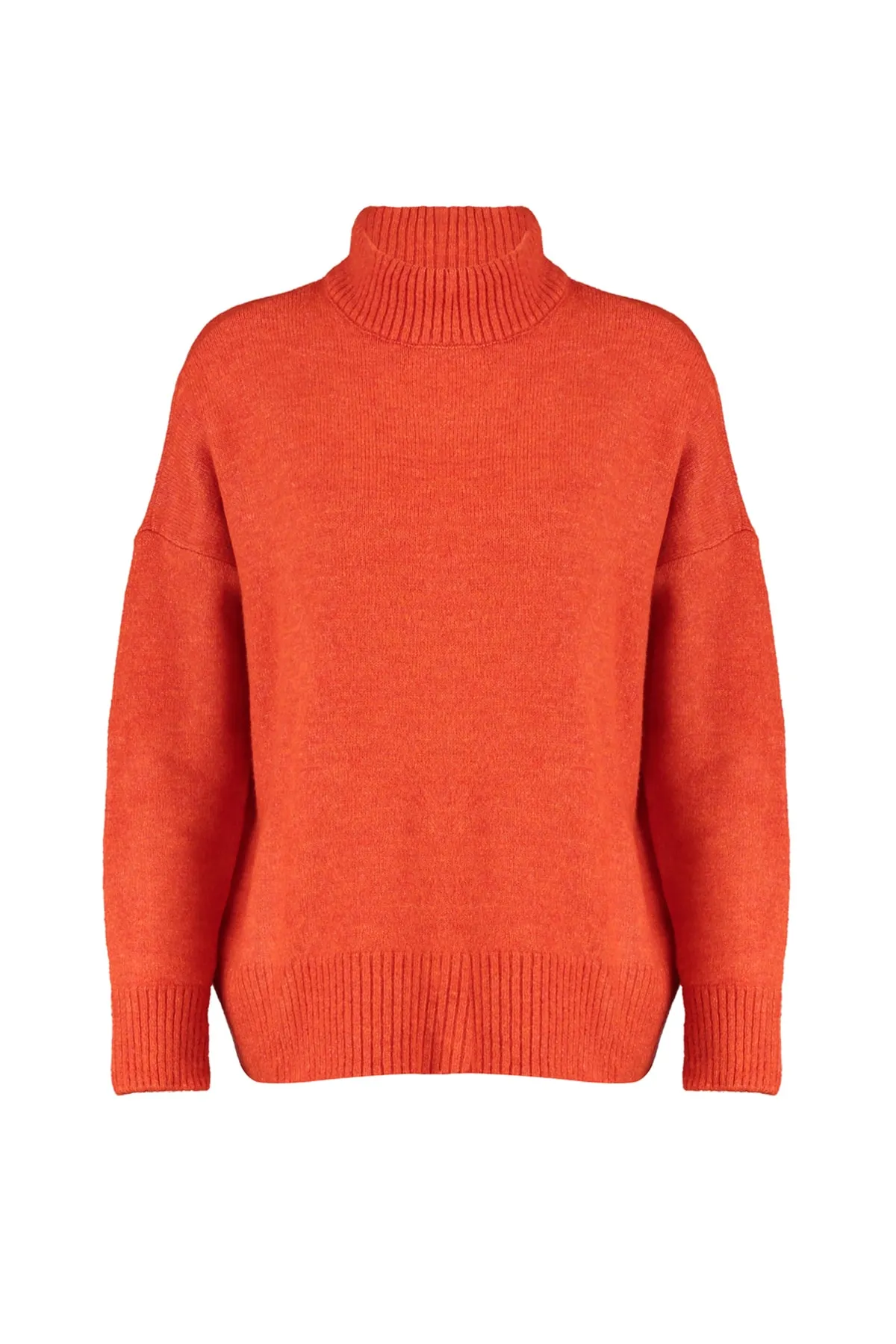 Trendyol Collection  Orangefarbener, weicher, strukturierter Strickpullover mit Stehkragen und weiter Passform TWOAW23KZ00469