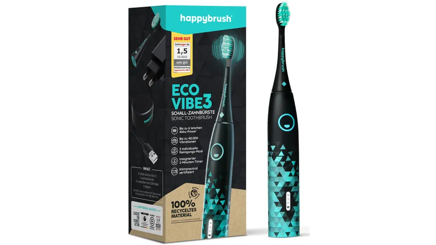 happybrush Schallzahnbürste StarterKit Eco Vibe 3 schwarz