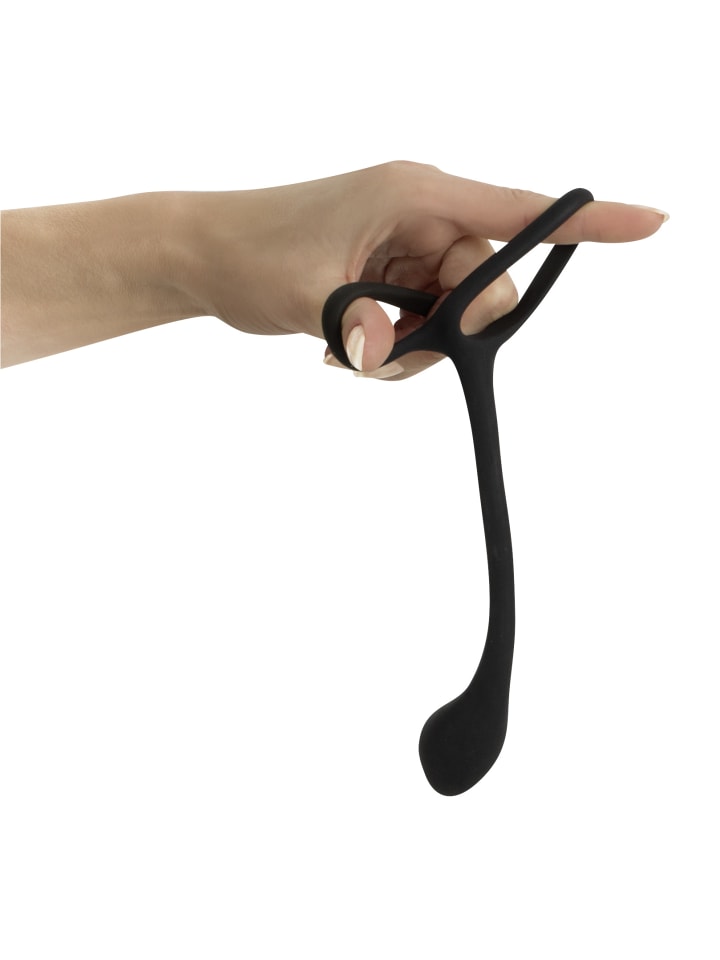 Black Velvets Analplug mit Penisring Cock & ball ring with butt plug in schwarz günstig kaufen 16 cm