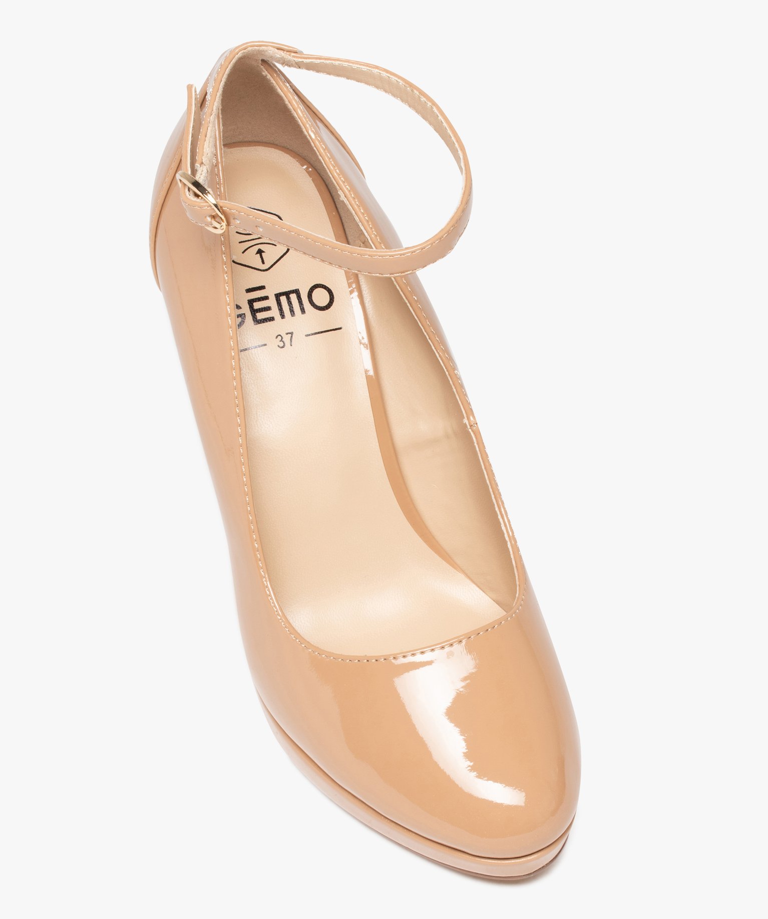 Escarpins femme vernis à fine bride cheville marron | GEMO