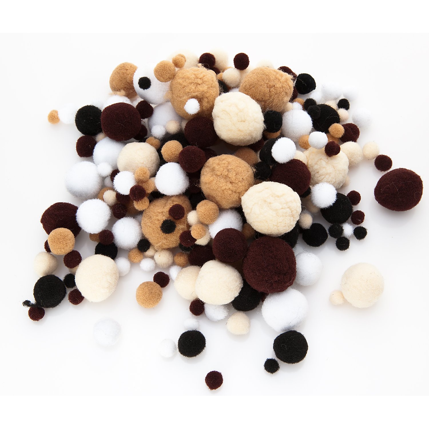Pompons, Brauntöne, 4–25 mm Ø, 400 Stück