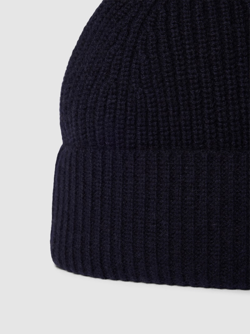 Beanie aus reinem Kaschmir mit breitem Umschlag in marineblau