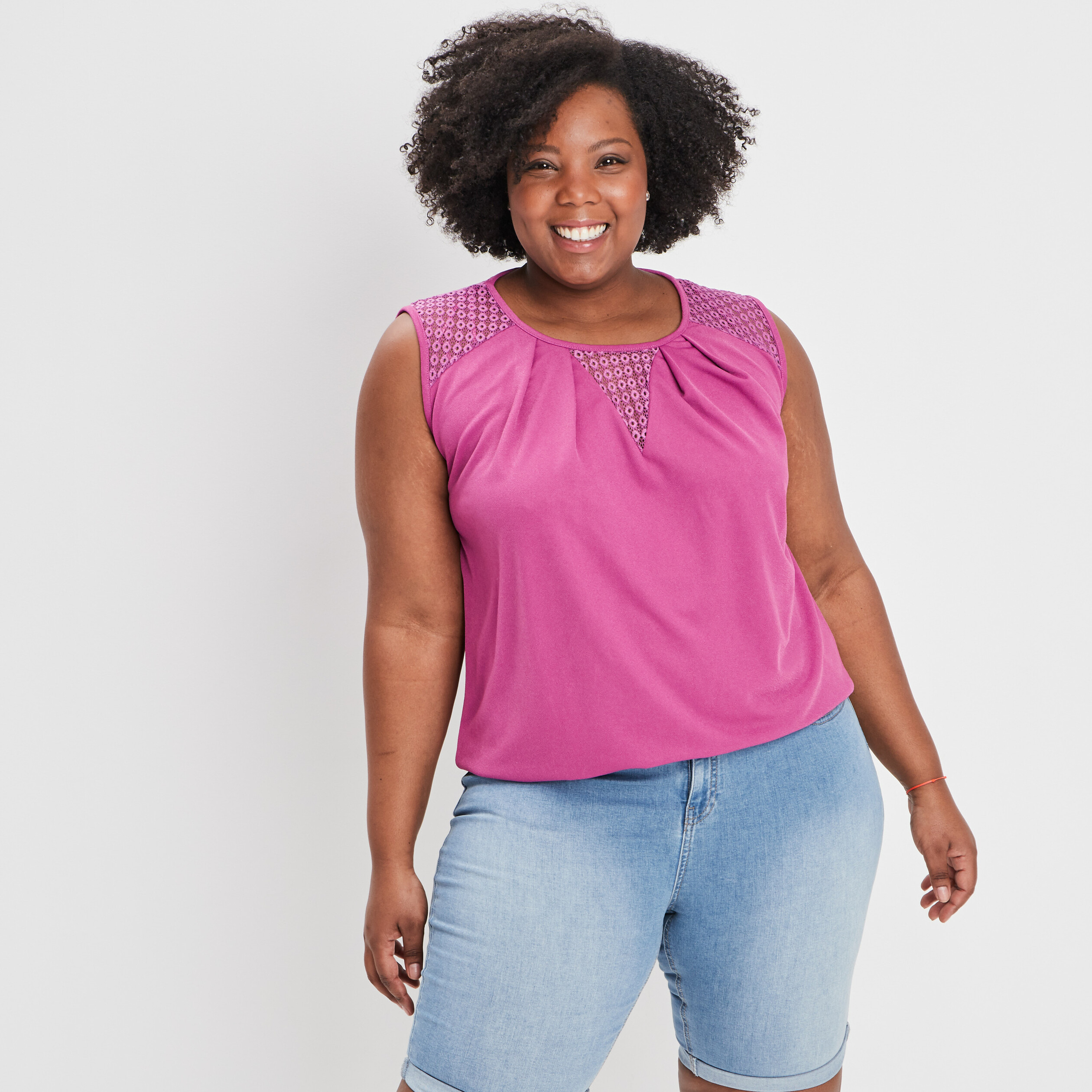 Débardeur empiècement dentelle violet femme grande taille | La Halle