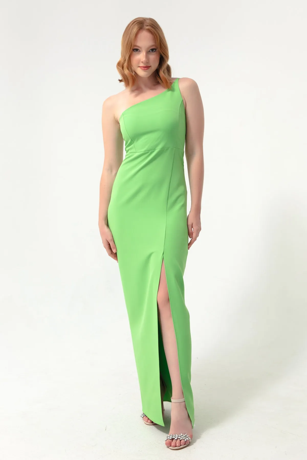 Lafaba  Pistaziengrünes One-Shoulder-Midikleid mit Schlitz für Damen