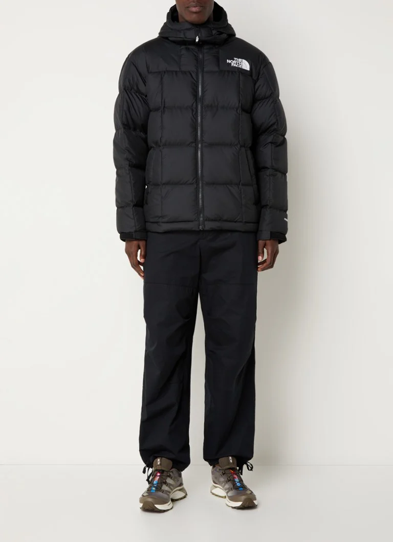 Jaqueta puffer The North Face M Lhotse com enchimento de plumas e logotipo.