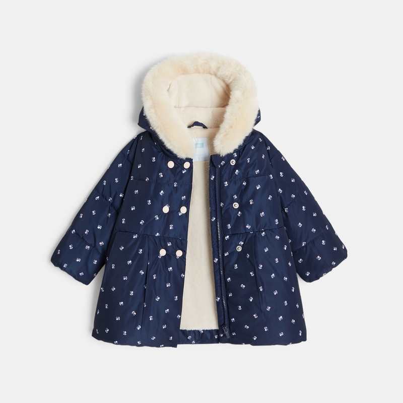 Manteau matelassé doublé fleuri bleu bébé fille