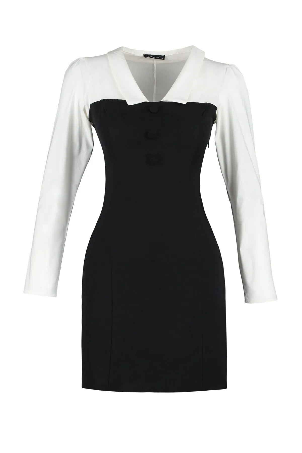 Trendyol Collection  Schwarzes Mini-Webkleid mit Wickelkragen und Hemdkragen TWOAW23EL00611