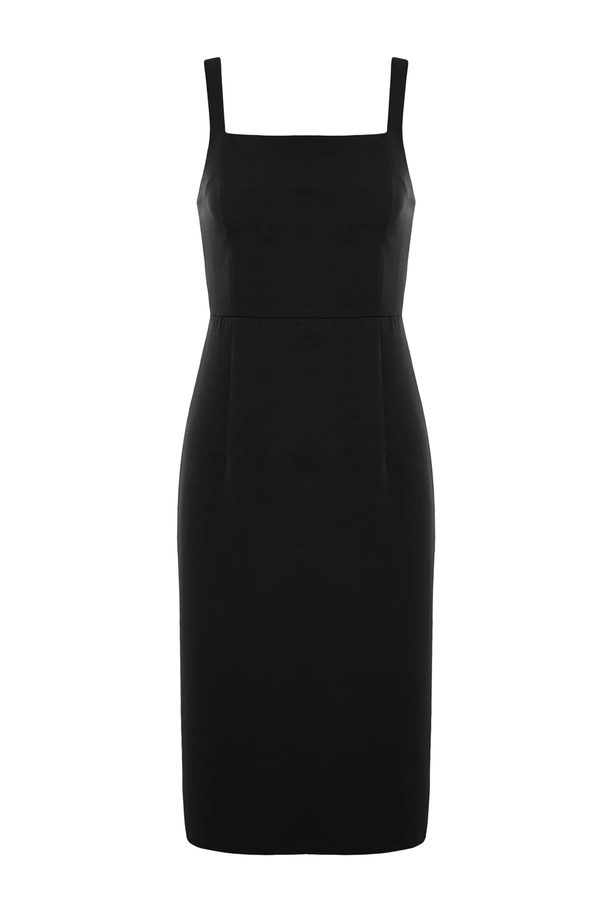 Trendyol Collection  Schwarzes, figurbetontes, gewebtes Midi-Kleid mit Trägerkragen und detailliertem Webmuster TWOSS23EL00622