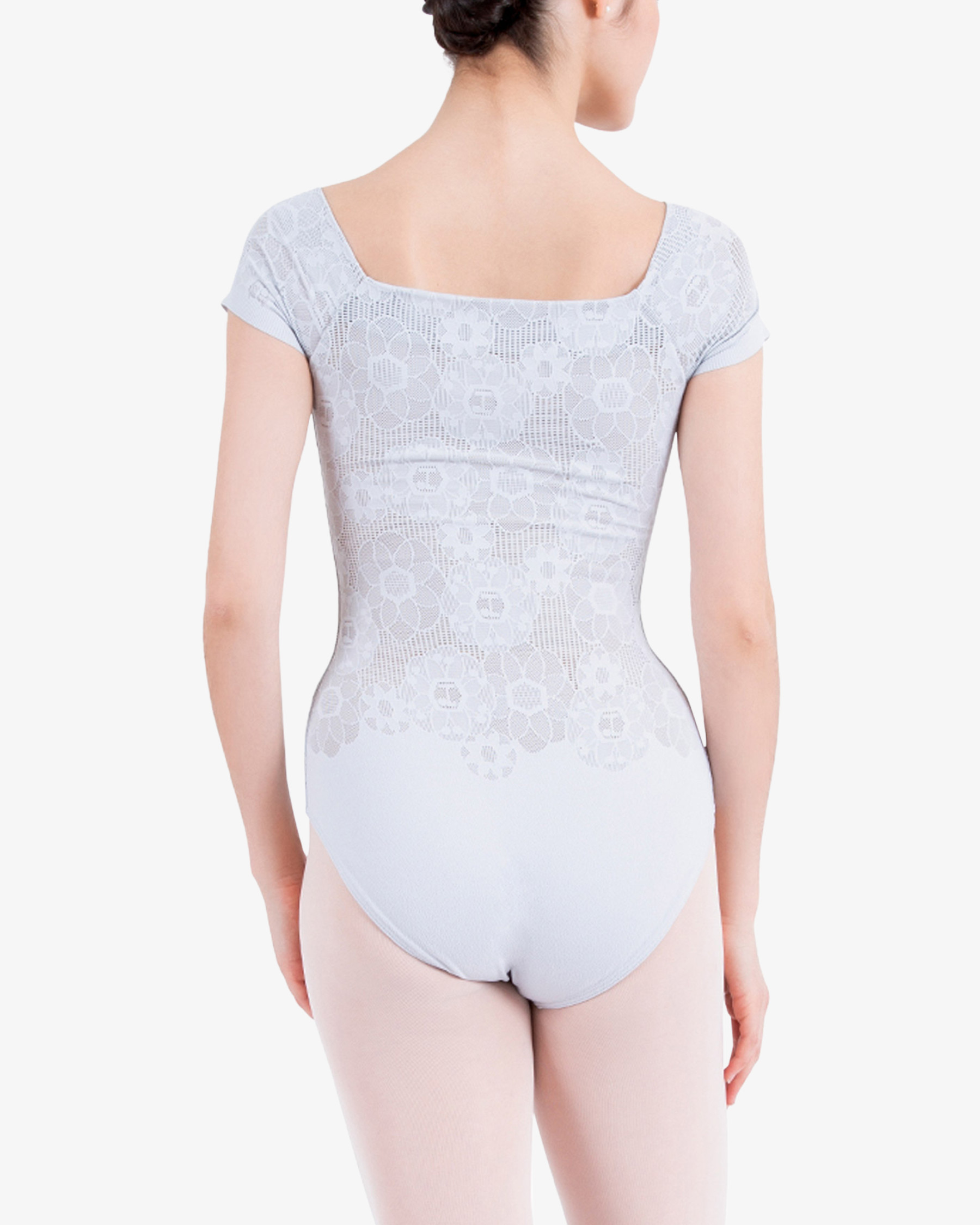Short sleeves rosette lace leotard