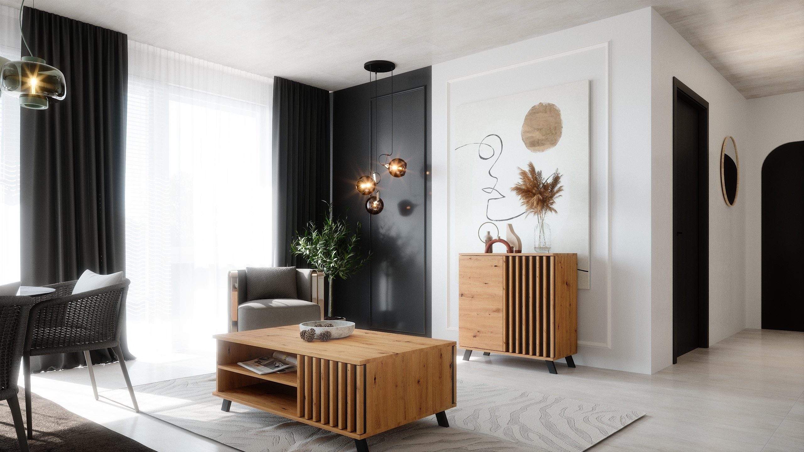 Newroom Sideboard Barea, Wildeiche Sideboard Modern Wandpaneel Vintage Highboard Anrichte