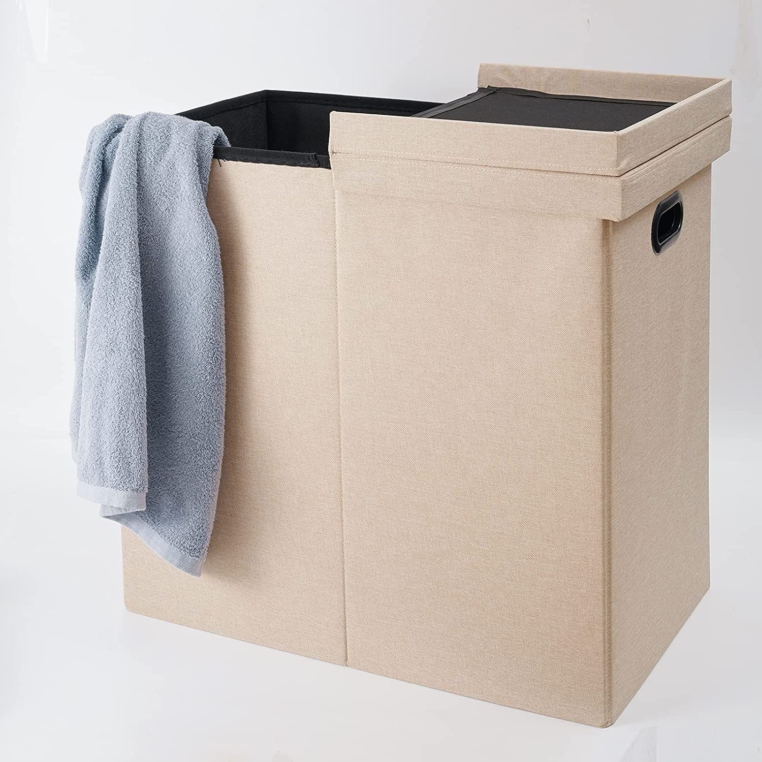 GREELUE Wäschekorb 115L Doppel-Wäschekorb mit Deckel,und abnehmbaren Wäschesäcke Faltbar, Schmutziger Kleiderkorb,Raumaufbewahrung für Schlafzimmer, Badezimmer