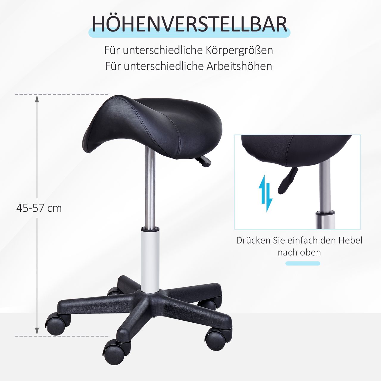 HOMCOM Rollhocker Höhenverstellbarer Drehhocker Arbeitshocker Kunstleder