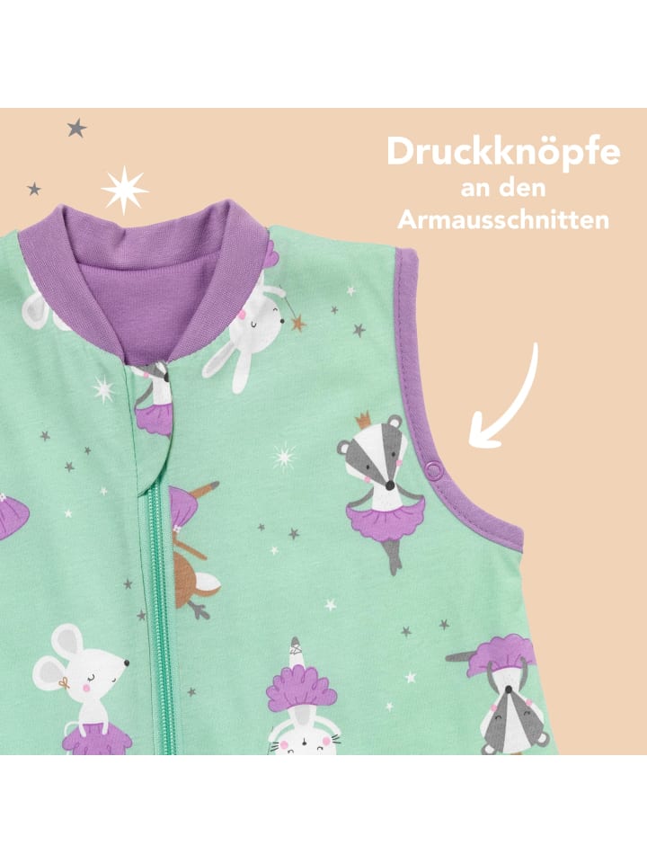 Schlummersack Schlafsack mit Füßen und umklappbaren Bündchen 1.0 TOG in Mint-Lila günstig kaufen