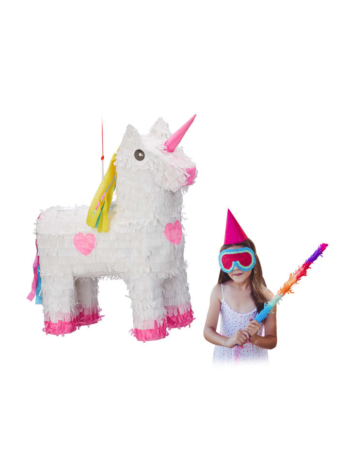 relaxdays Pinata Einhorn in Weiß/Rosa günstig kaufen onesize